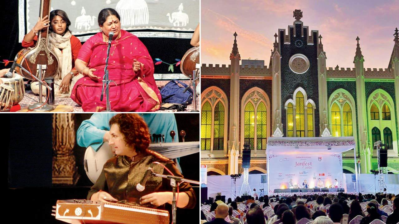 (Clockwise from top) Shubha Mudgal in performance; a moment from Janfest 24; Rahul Sharma plays the santoor. Pics Courtesy/Wikimedia Commons