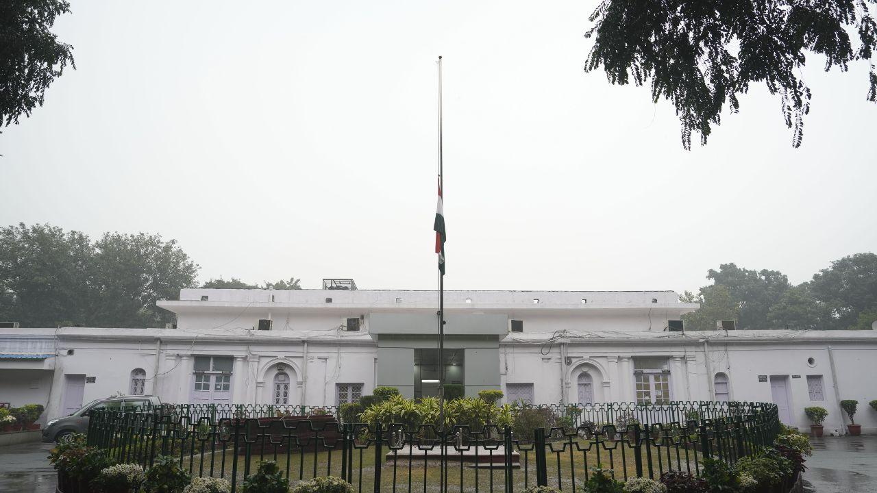 National flag flies at half-mast at the AICC office. (Pic/PTI)