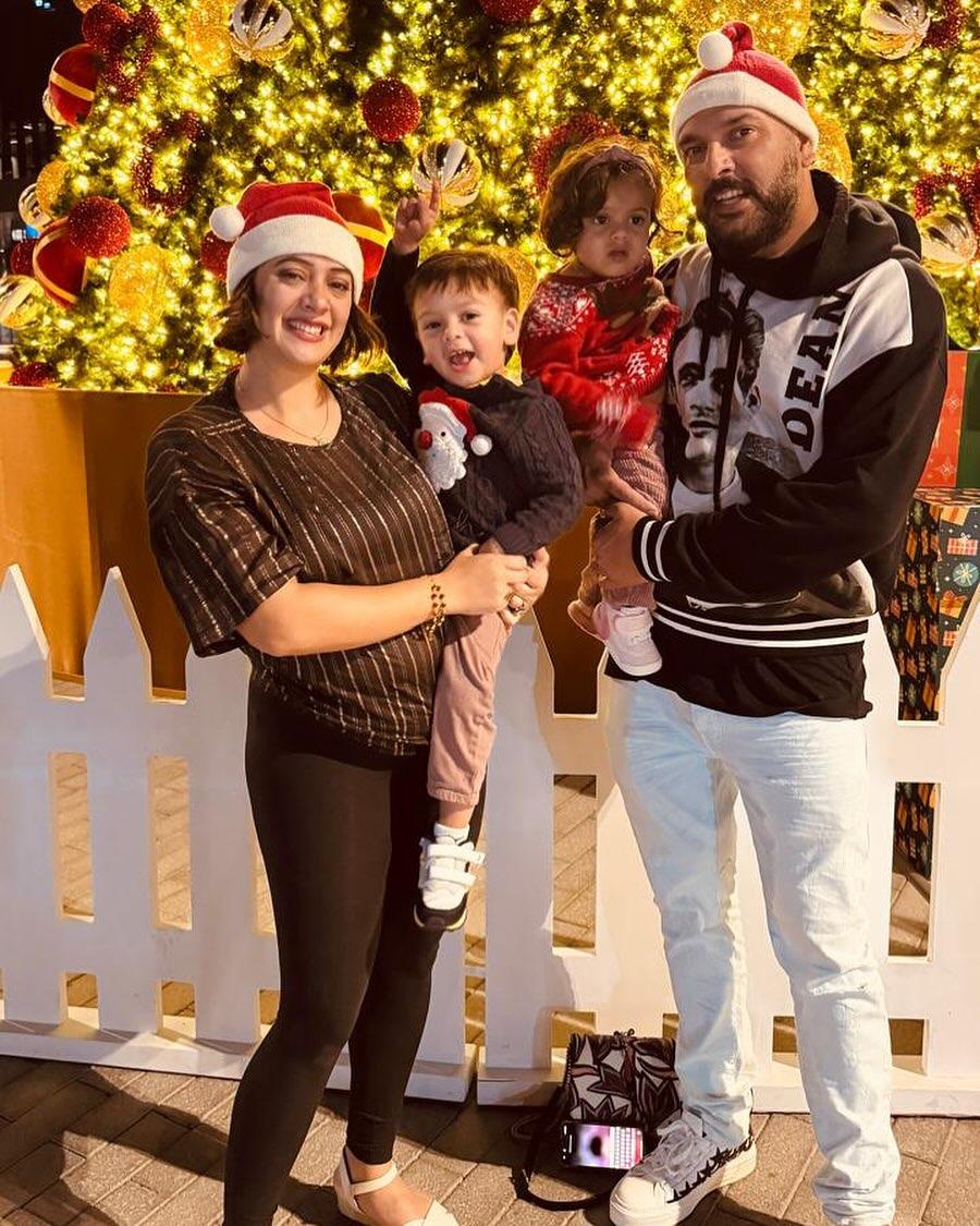 Former actress Hazel Keech shared a photo from her Christmas celebration with husband Yuvraj Singh and their kids