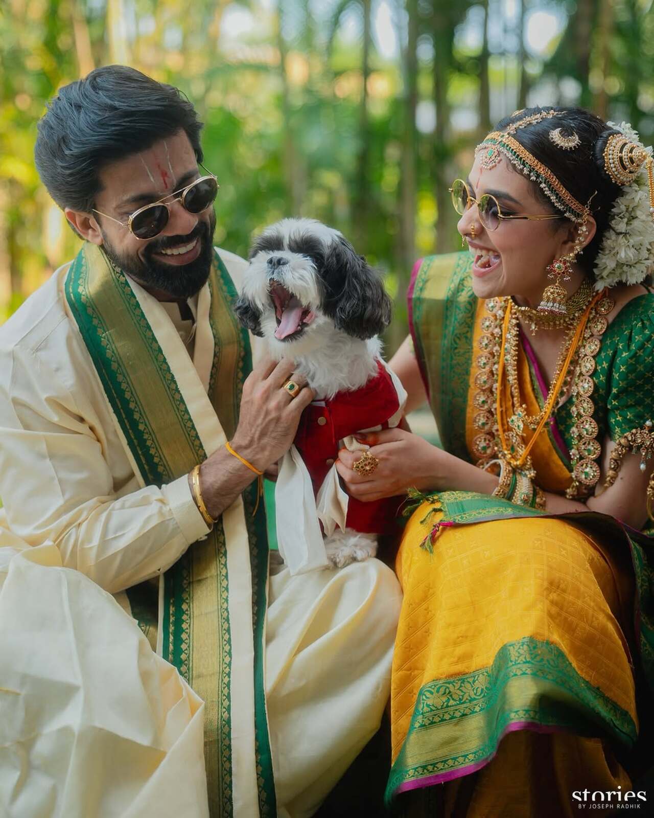 After their wedding, Keerthy and Antony pose with their pet NyKe, which is also the initials of the couple