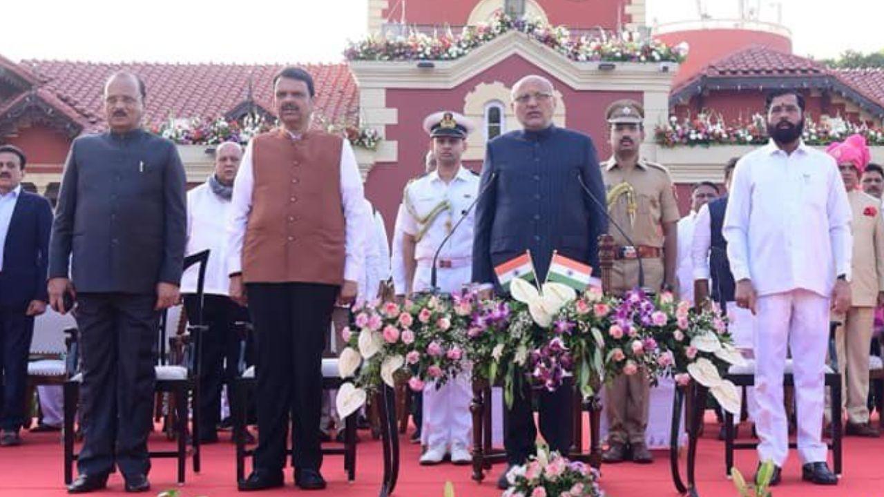 Oath Ceremony of the new Maharashtra cabinet ministers (Pic/X)
