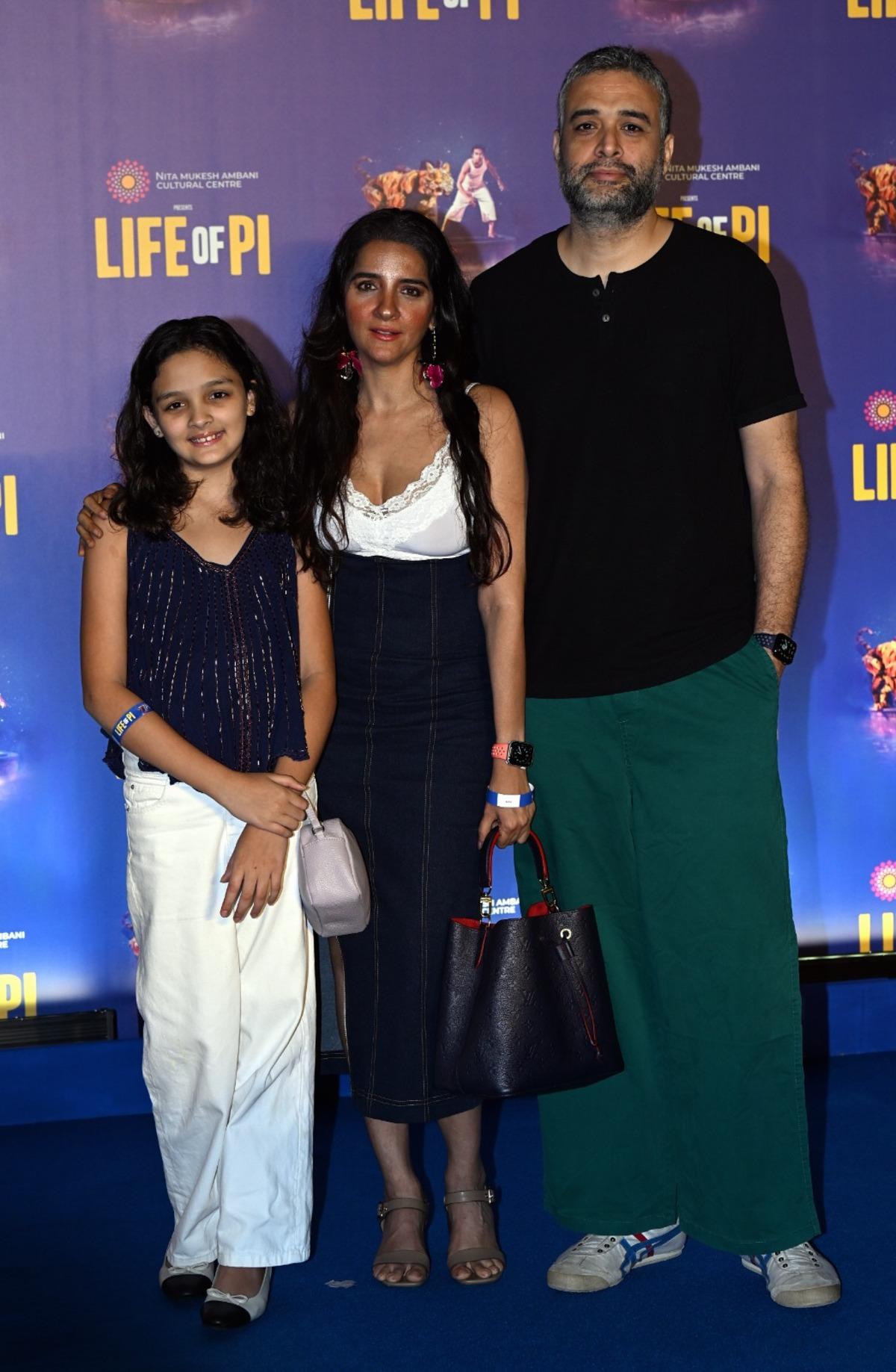 Actress, host, and video jockey Shruti Seth was spotted with her husband and filmmaker Danish Aslam and daughter Alina at the premiere of Life of Pi musical.