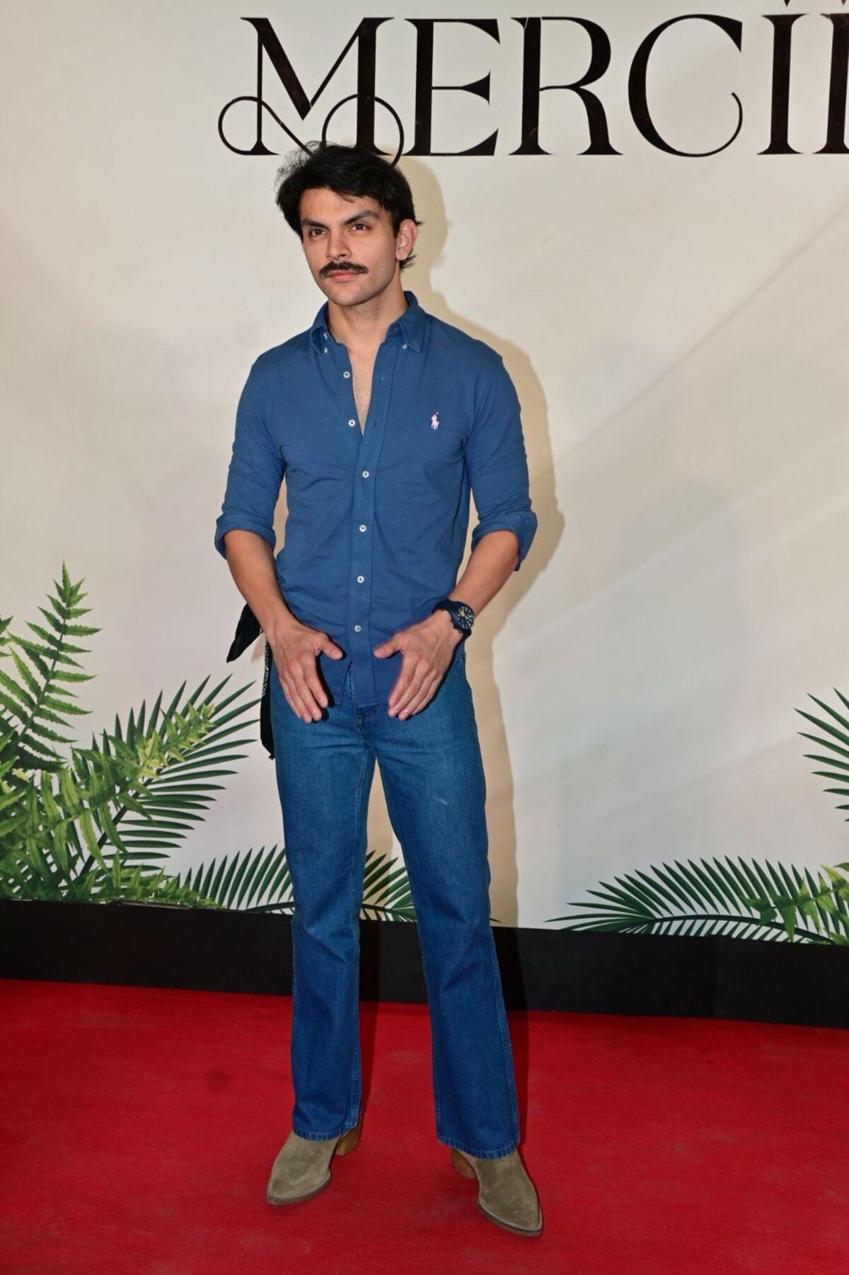 Actor Veer Pahadia was also clicked at Arpita Khan's new restaurant. The actor looked dashing in an all blue outfit.