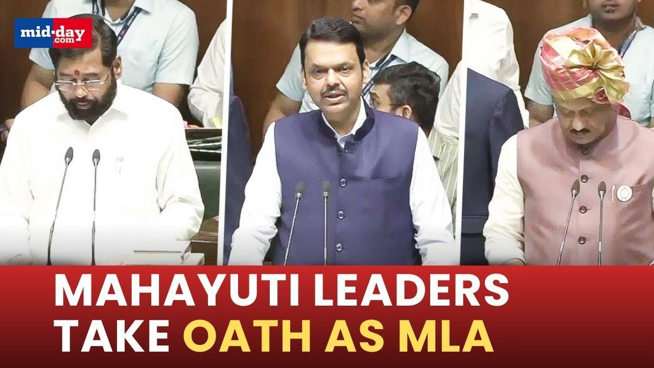 CM Devendra Fadnavis, Deputy CMs Eknath Shinde & Ajit Pawar take oath of MLA