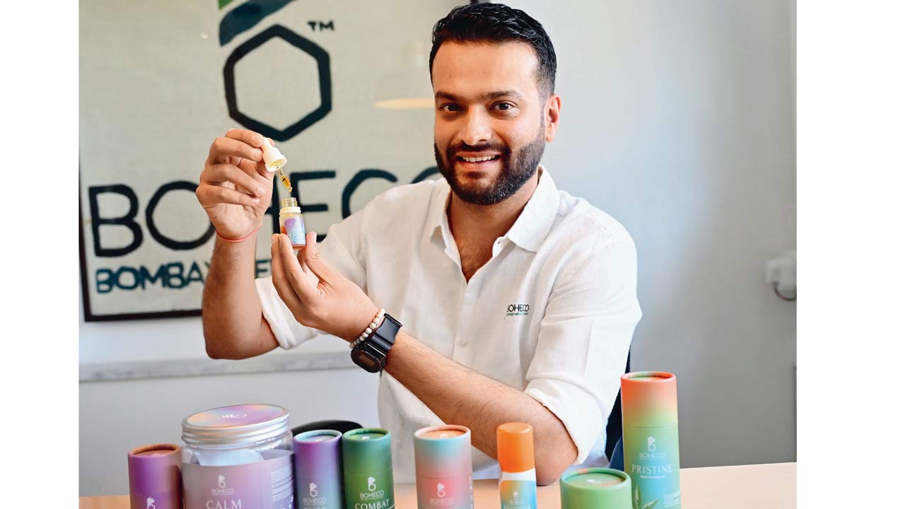 Founder Yash Kotak with his brand Boheco’s products. Pic/Nimesh Dave