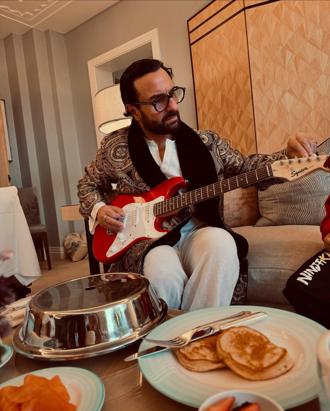 Saif also seems to have displayed his guitar talents as he spent time with wife Kareena and their sons on Christmas