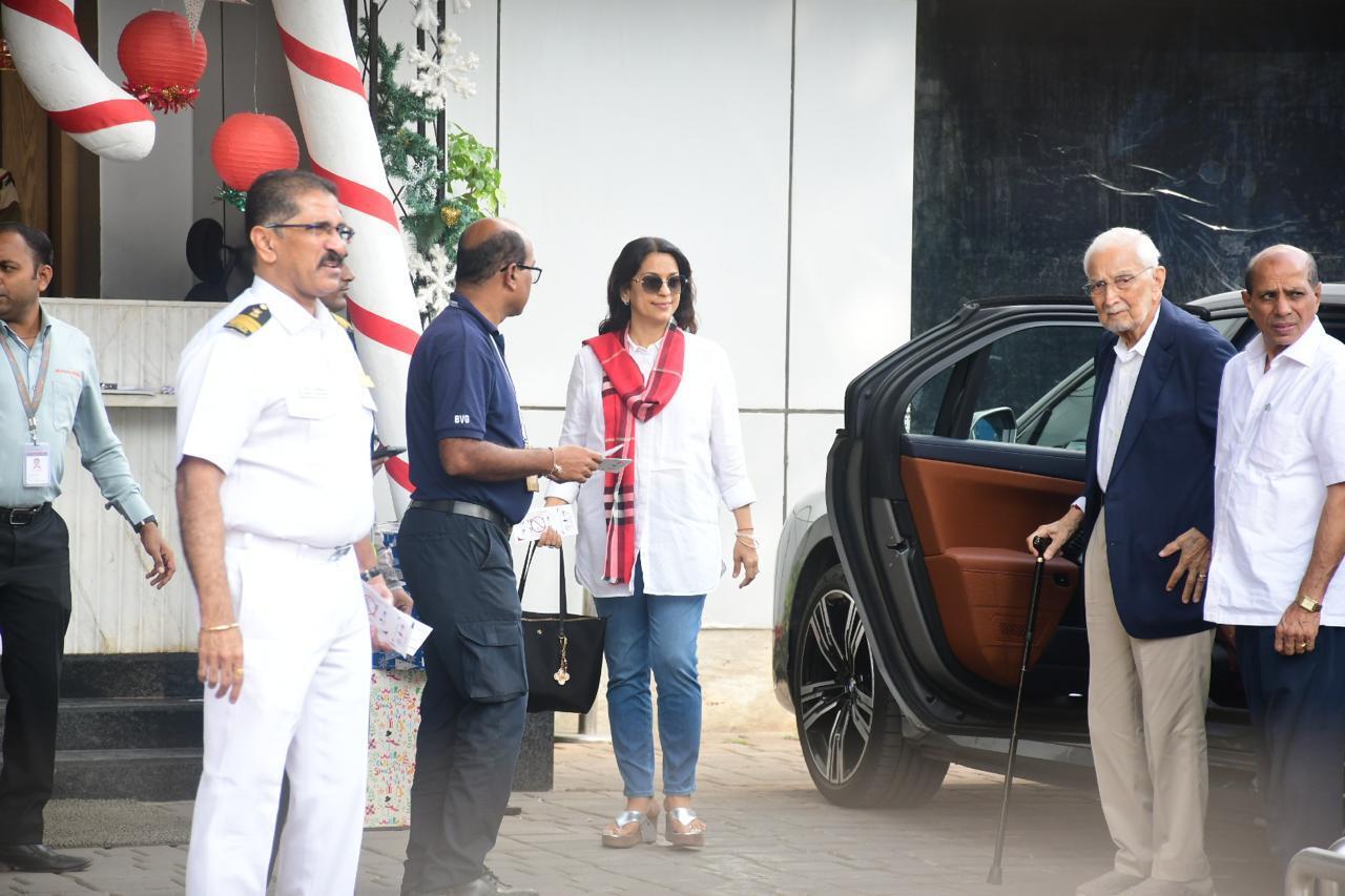 Juhi Chawla was spotted at the private airport in Kalina.