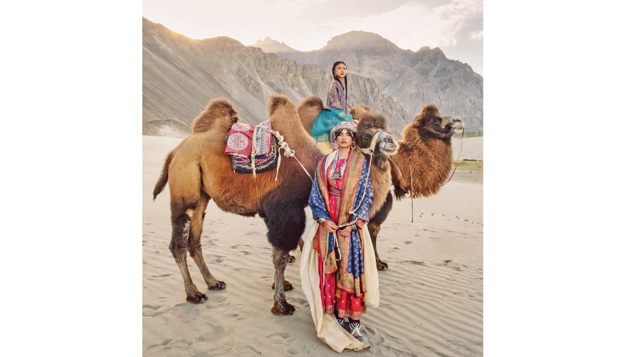 Namza Couture collection, captured amidst the sand dunes of Ladakh