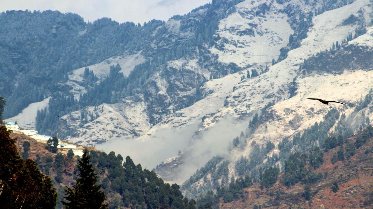 Intense cold wave conditions persisted, with temperatures staying two to six degrees below freezing at several locations. The India Meteorological Department has issued a yellow warning for dense fog in parts of the Bhakra Dam reservoir area (Bilaspur) and Balh Valley (Mandi) during the early morning, morning, and late-night hours on December 10 and 11. (In Pic: Snow covered hills after the season's first snowfall, in Kullu, Himachal Pradesh, Monday)