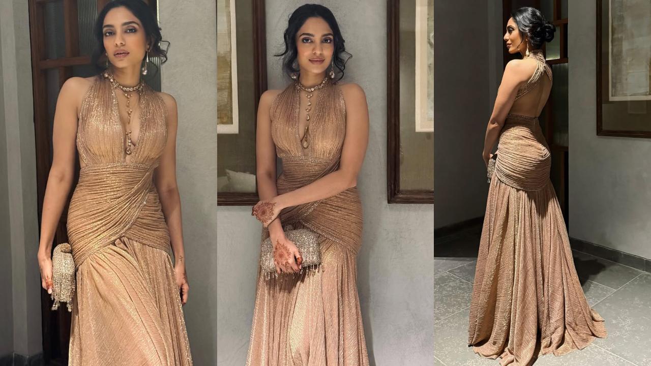 Sobhita Dhulipala turns 'gilded goddess' in Tarun Tahiliani creation for cocktail hour event; see pics