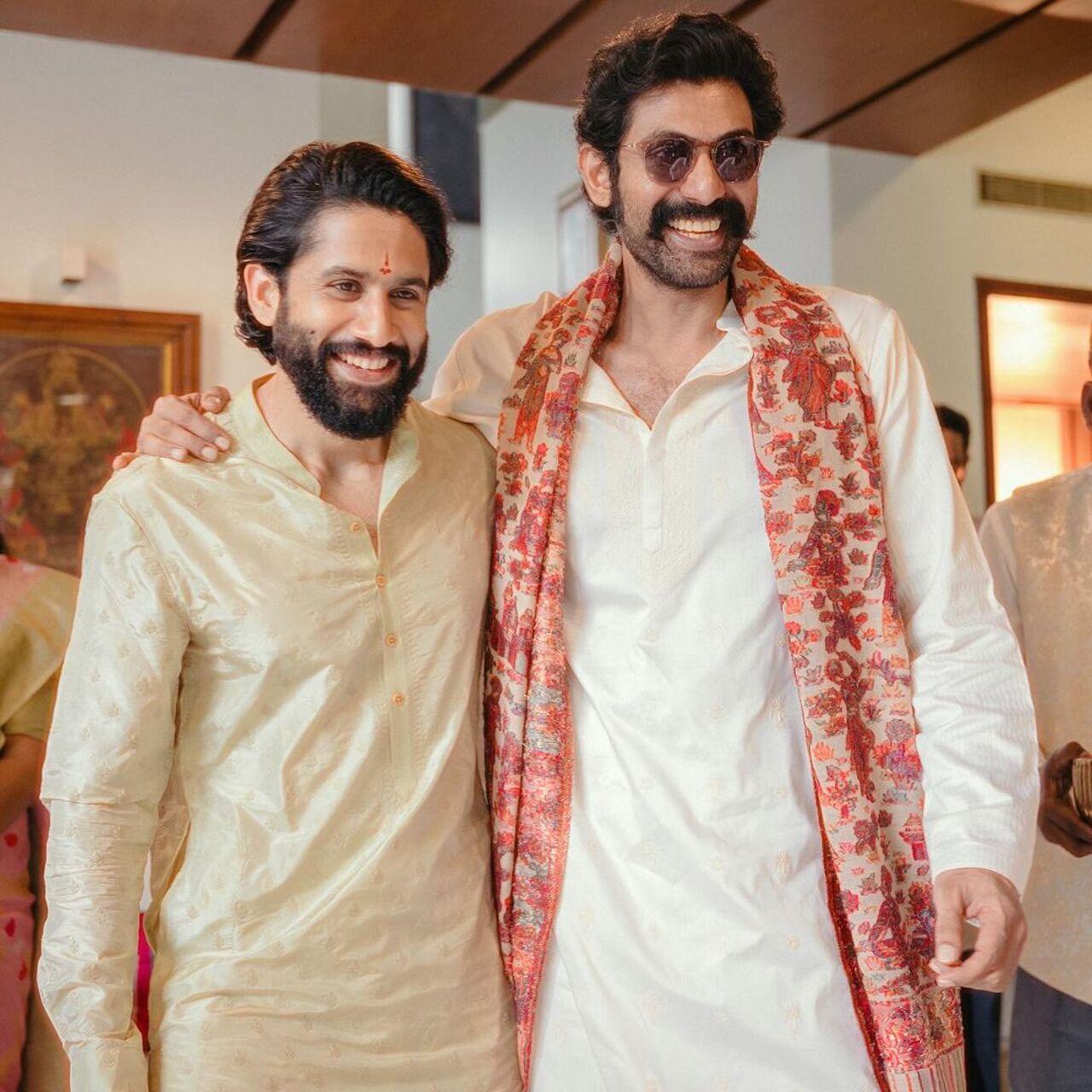 Baahubali actor Rana Daggubati also shared pictures with the groom. They are cousins by relation. 