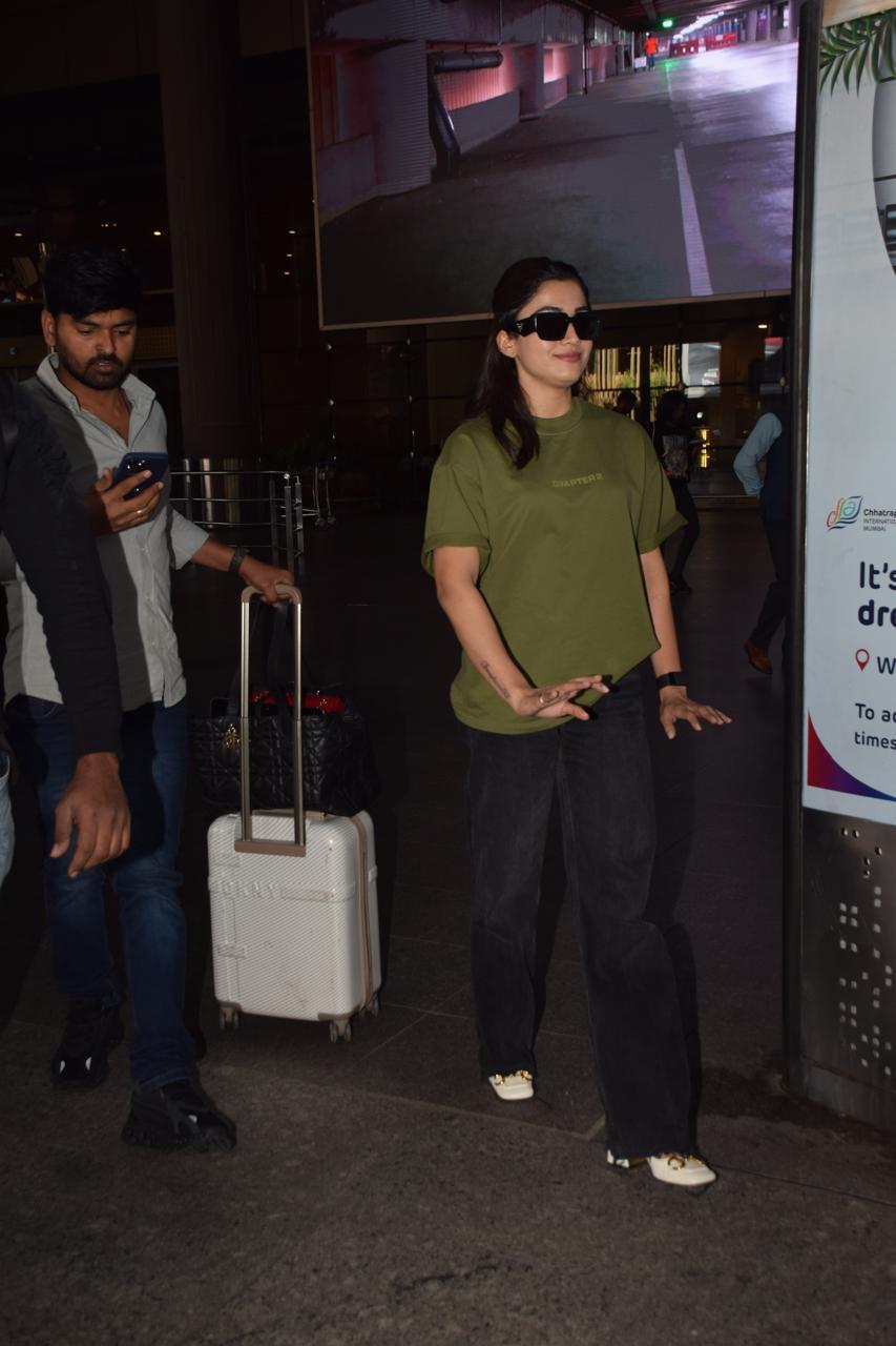 Rashmika Mandanna, who is riding high with Pushpa 2 success, was snapped at Mumbai airport