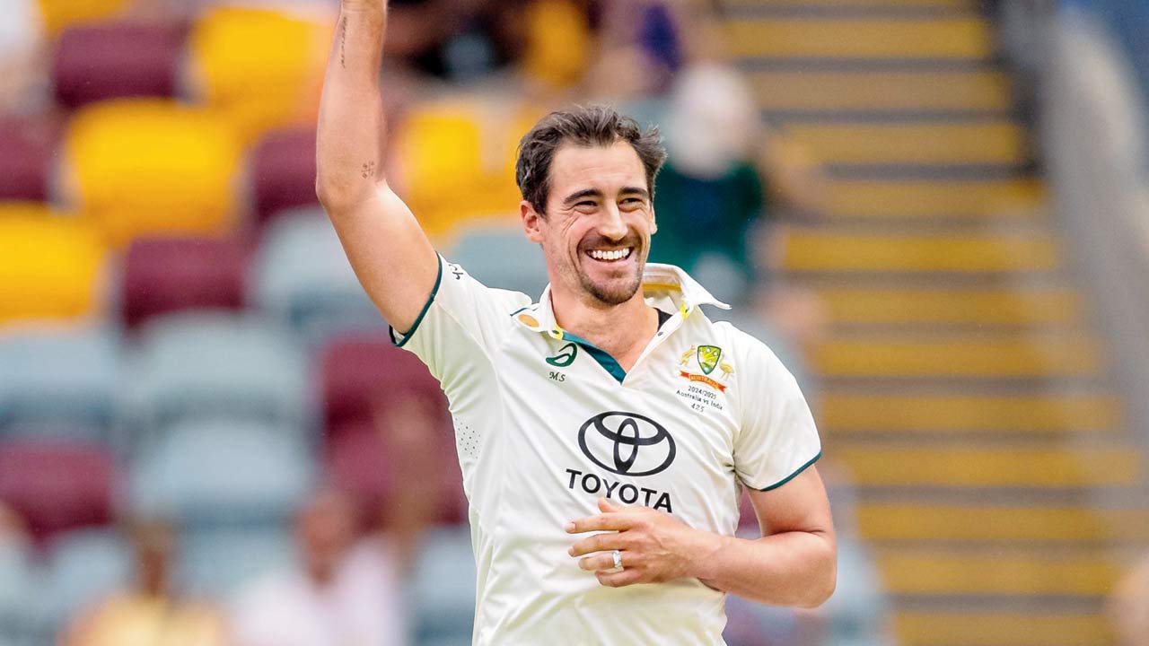Mitchell Starc celebrates a wicket yesterday. Pic/Getty Images