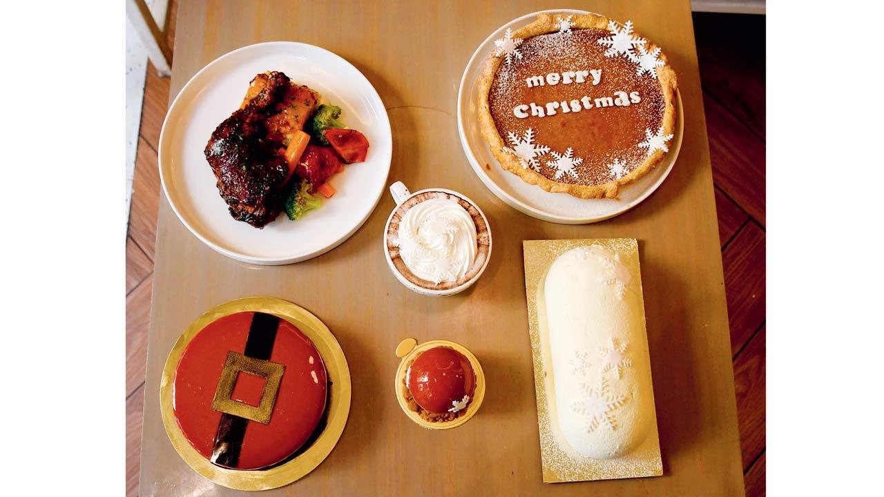 A traditional feast with Indian spiced roast chicken, lyonnaise potato, grilled vegetables, hot chocolate and Christmas desserts. File pics