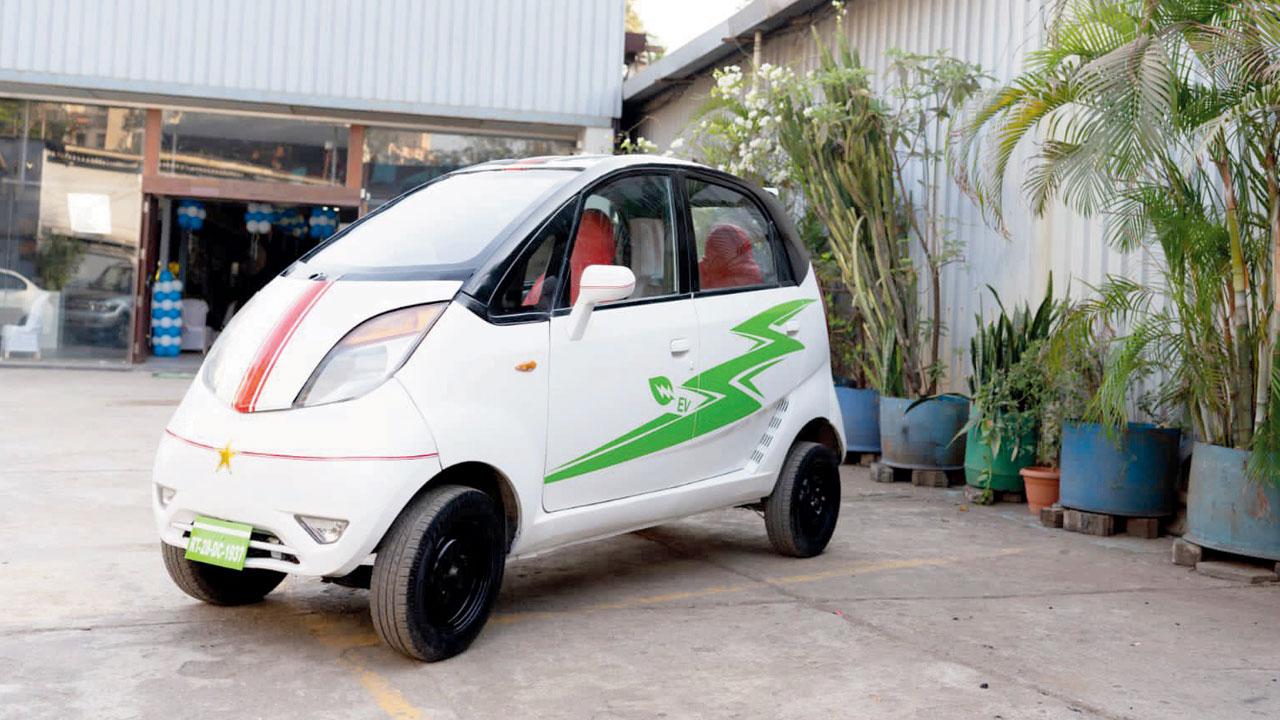 The leaner, three-seater, electric model at the garage