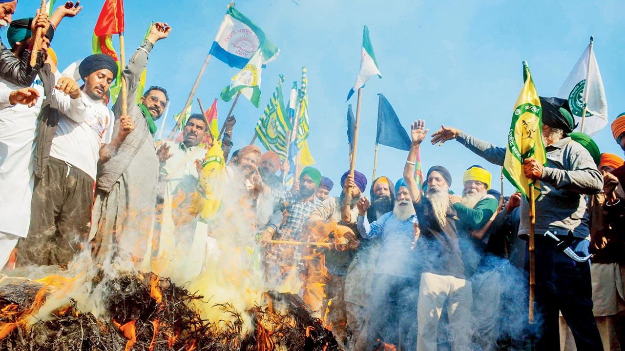 Farmers burn effigies during ‘Black Day’ protest