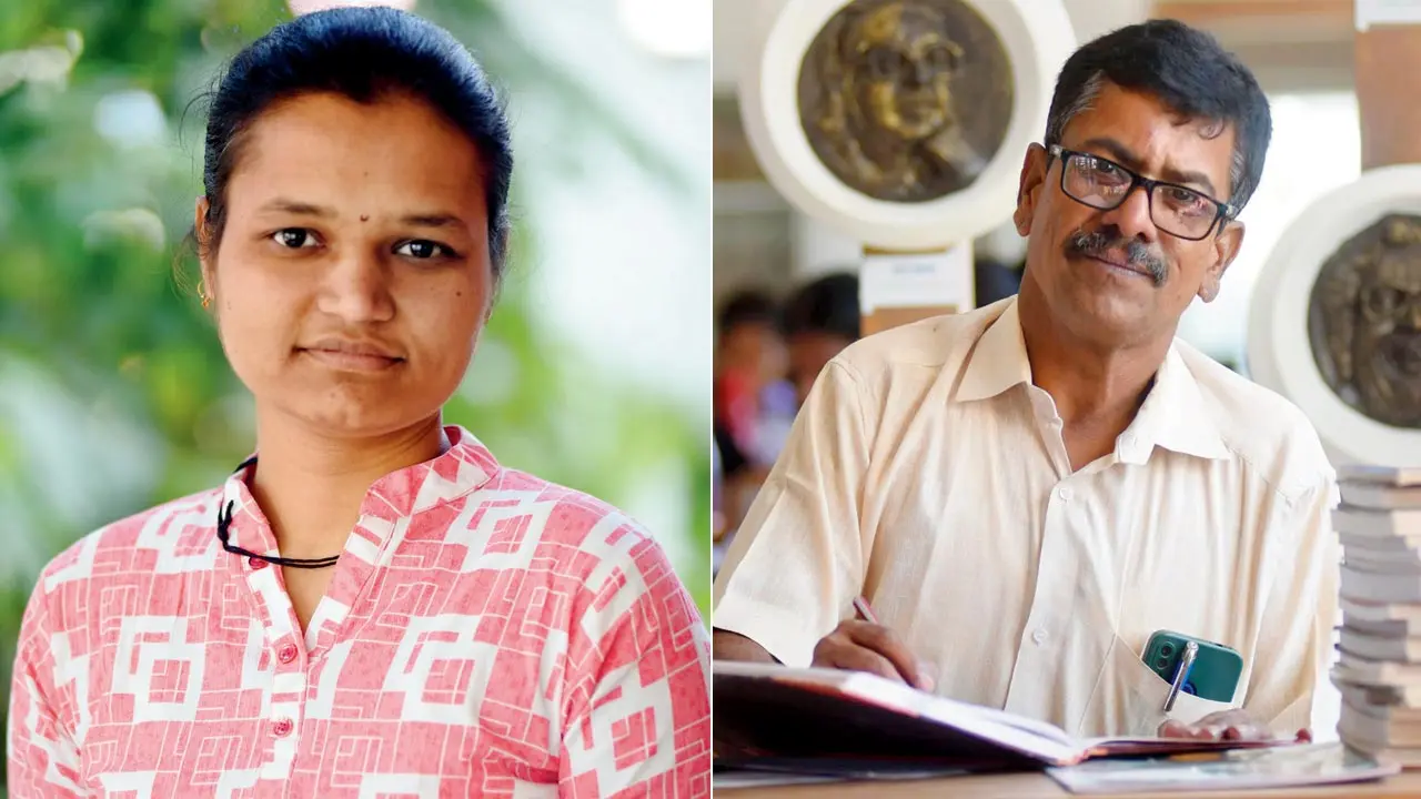 Uma Sawant, assistant librarian; (right) Sanjay Jangam, librarian