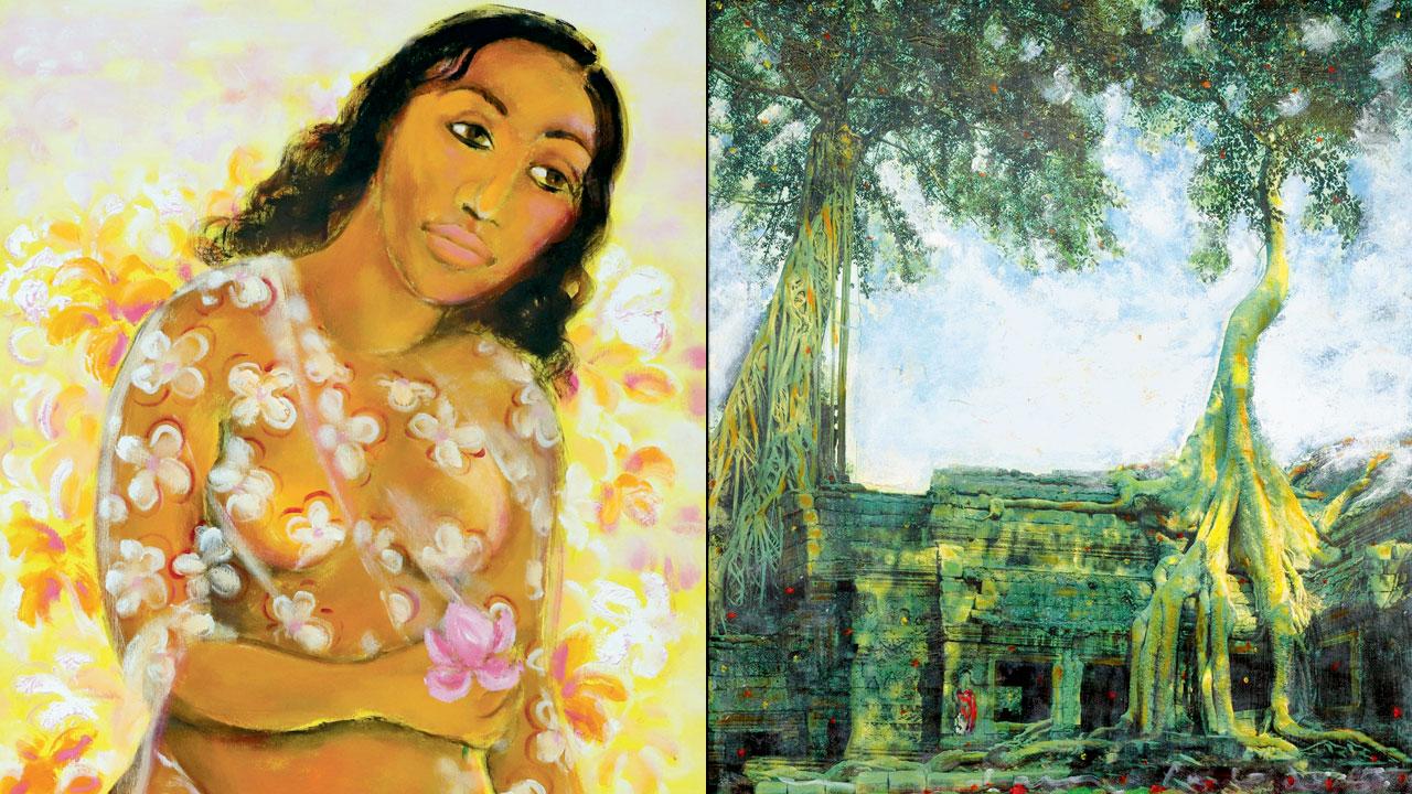 (Left) Untitled and Remembering Cambodia by Gogi Saroj Pal