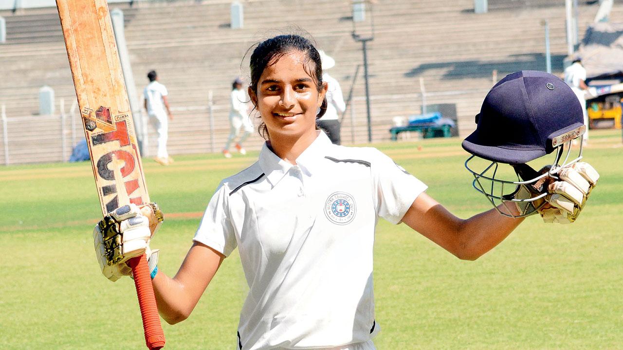Ira Jadhav, who scored a century against Parag English School. Pics/Satej Shinde