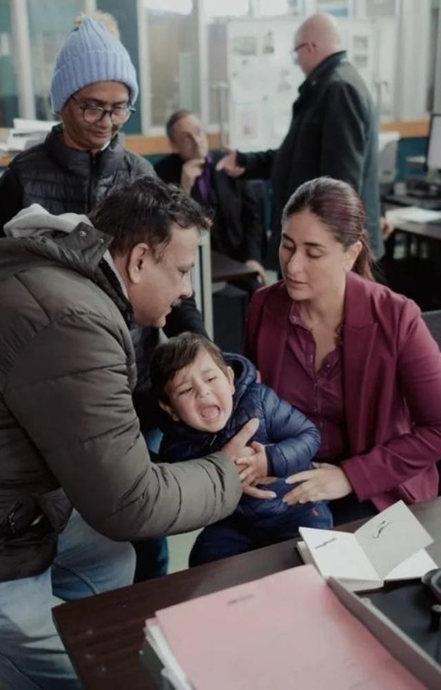 Kareena is a hands-on mother who takes her kids to work at times so she can be around them especially when overseas. Here, Jeh couldn’t let go of his mother as she shot for Hansal Mehta’s upcoming project in London