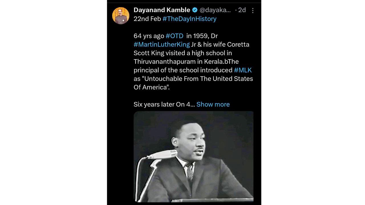Kamble’s tweet about Dr Martin Luther King earlier this week