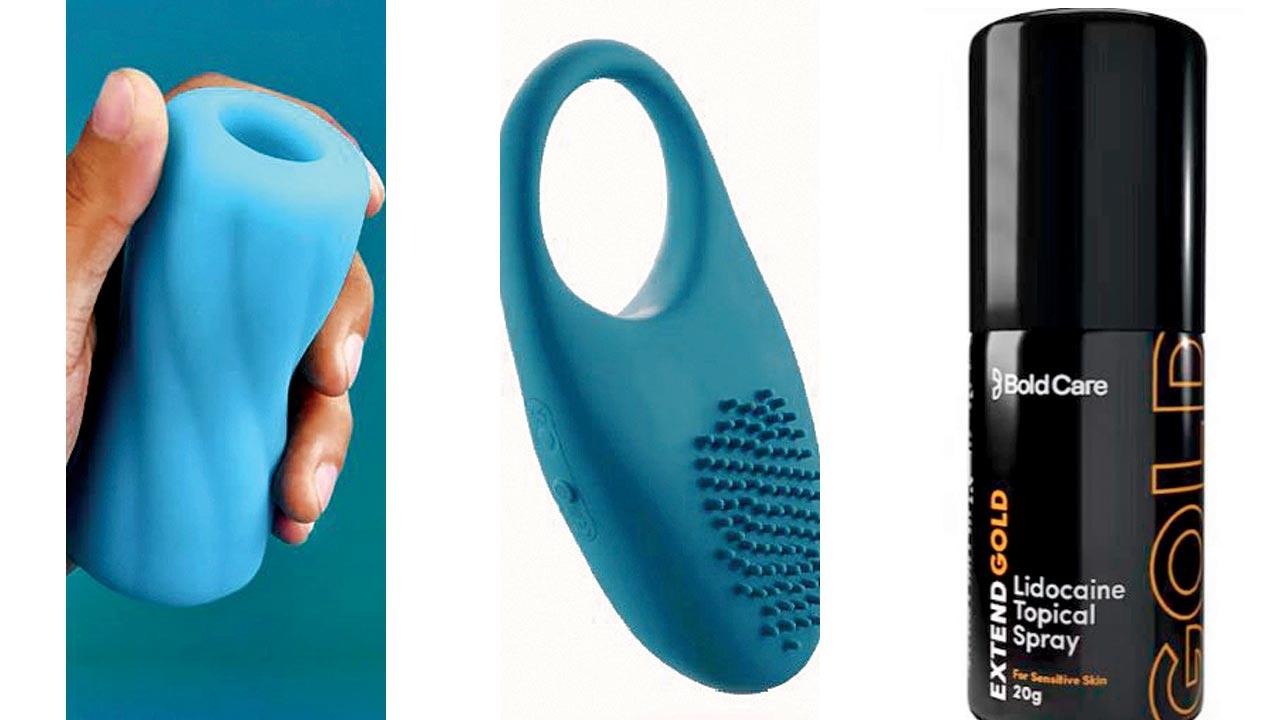 Toofan, a stroker with a ribbed interior by Leeza Mangaldas’ brand Leezus. Pic Courtesy/Leezus; Loop, a penis ring with a ribbed bottom by My Muse, pleasures both partners during intercourse. Pic courtesy/My Muse; Bold Care’s Xtend sprays, that help men last longer in bed. Pic Courtesy/Bold Care