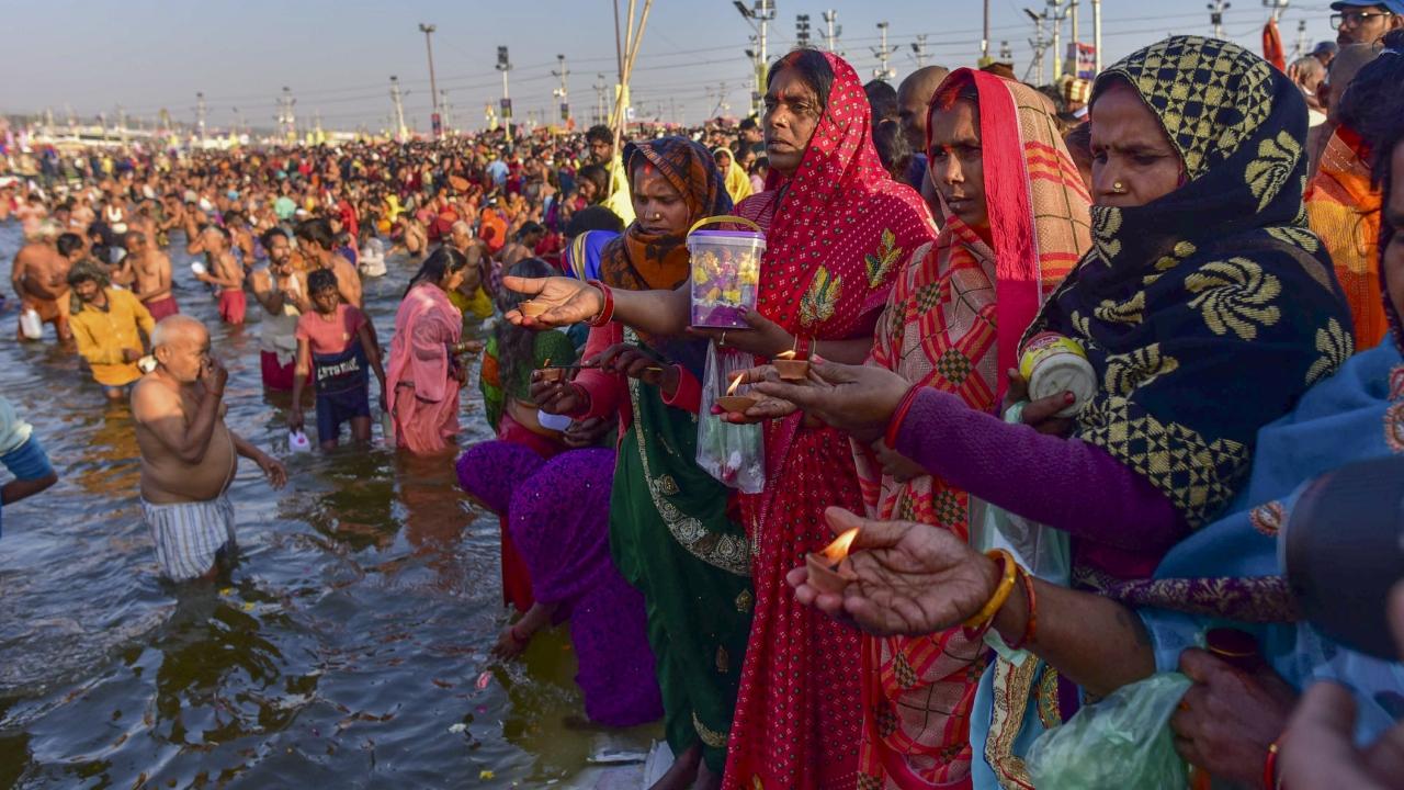 People were seen taking a holy dip at the Ganga ghats in Haridwar and Prayagraj
