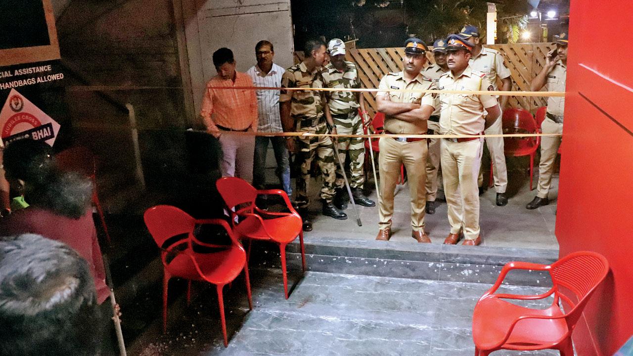 Noronha’s office in IC Colony, in the aftermath of shooting on Thursday. Pic/Anurag Ahire