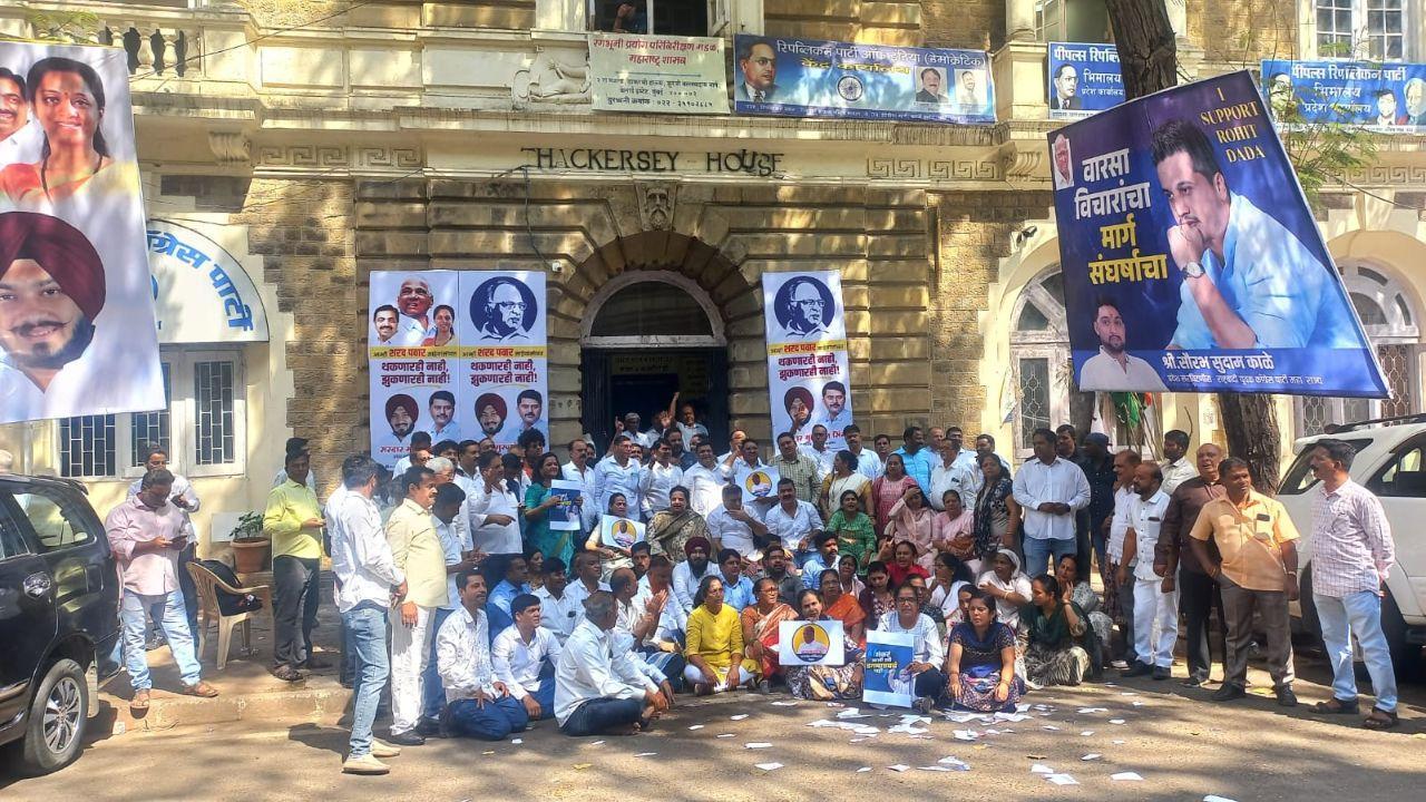 NCP Sharad Pawar camp protest in Mumbai after Ajit Pawar wins symbol, party name