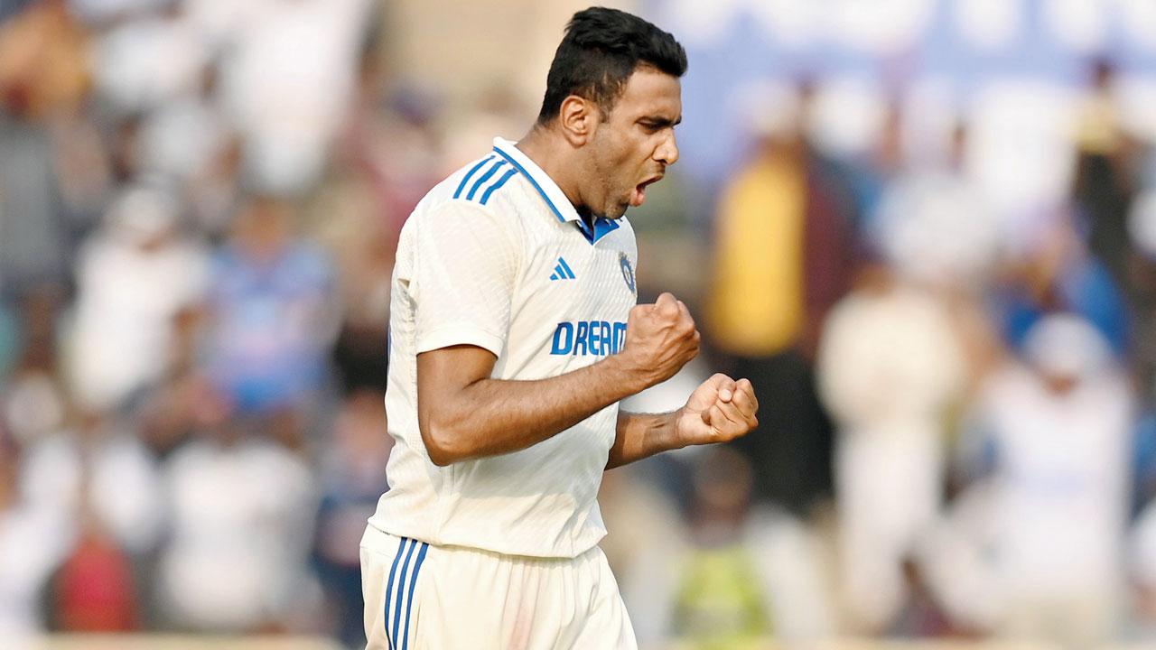 India’s Ravichandran Ashwin celebrates the dismissal of Ben Foakes of England in Ranchi yesterday. Pic/Getty Images
