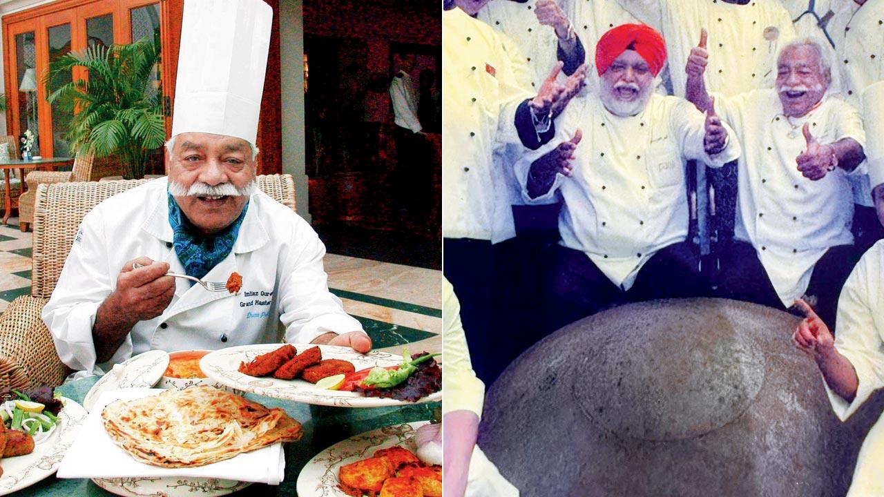Imtiaz Qureshi during a visit to Mumbai. File pics; (right) Chefs Manjit Gill (left) with Qureshi at a food festival in Venezuela in the 1980s. Gill recalls they were only two people: “I was manning the tandoor outside, and he was handling the curries, biryani, and dal inside.”