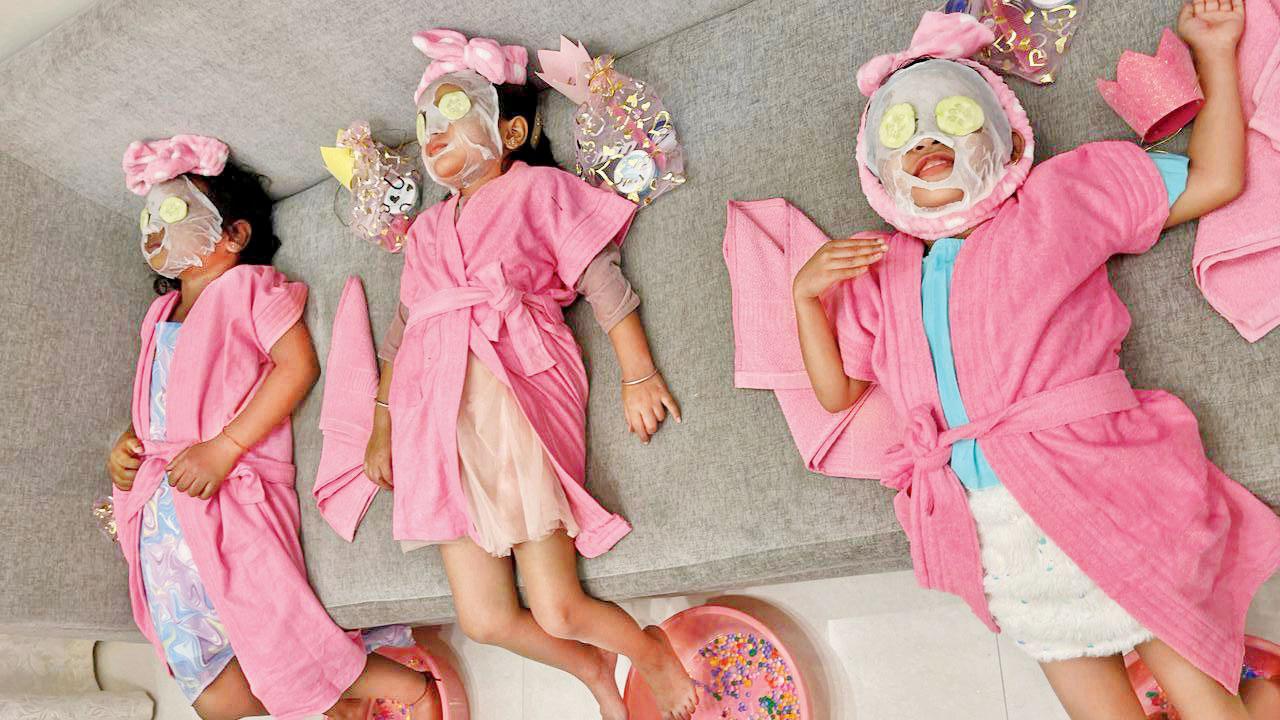 Shereen’s five-year-old daughter and her friends enjoy the spa party