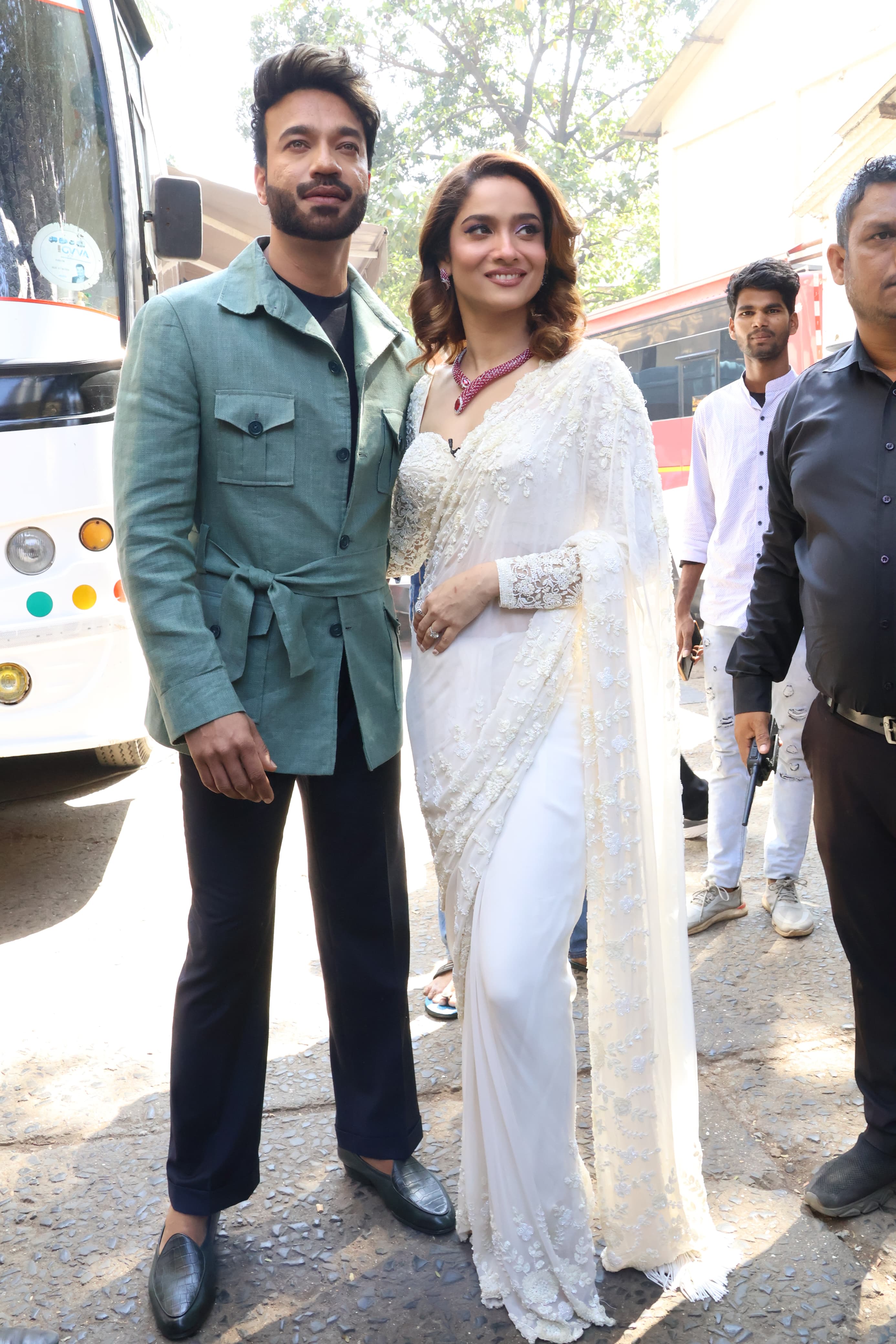 Vicky Jain and Ankita Lokhande were clicked at the sets of Dance Deewane. The two were looking incredibly smart in the pics