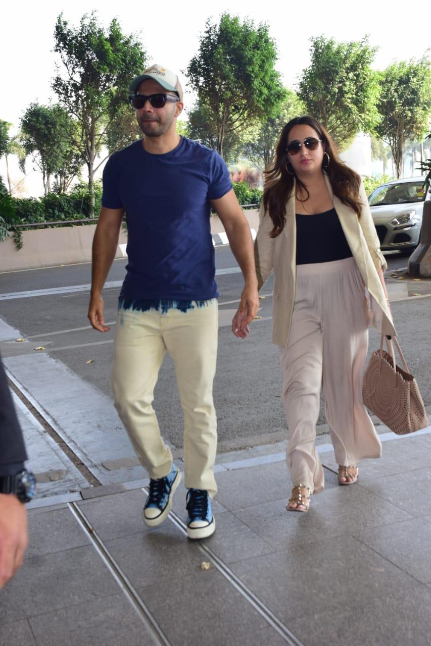 Soon-to-be parents Varun Dhawan and Natasha Dalal were clicked at the airport as they jetted off for Goa