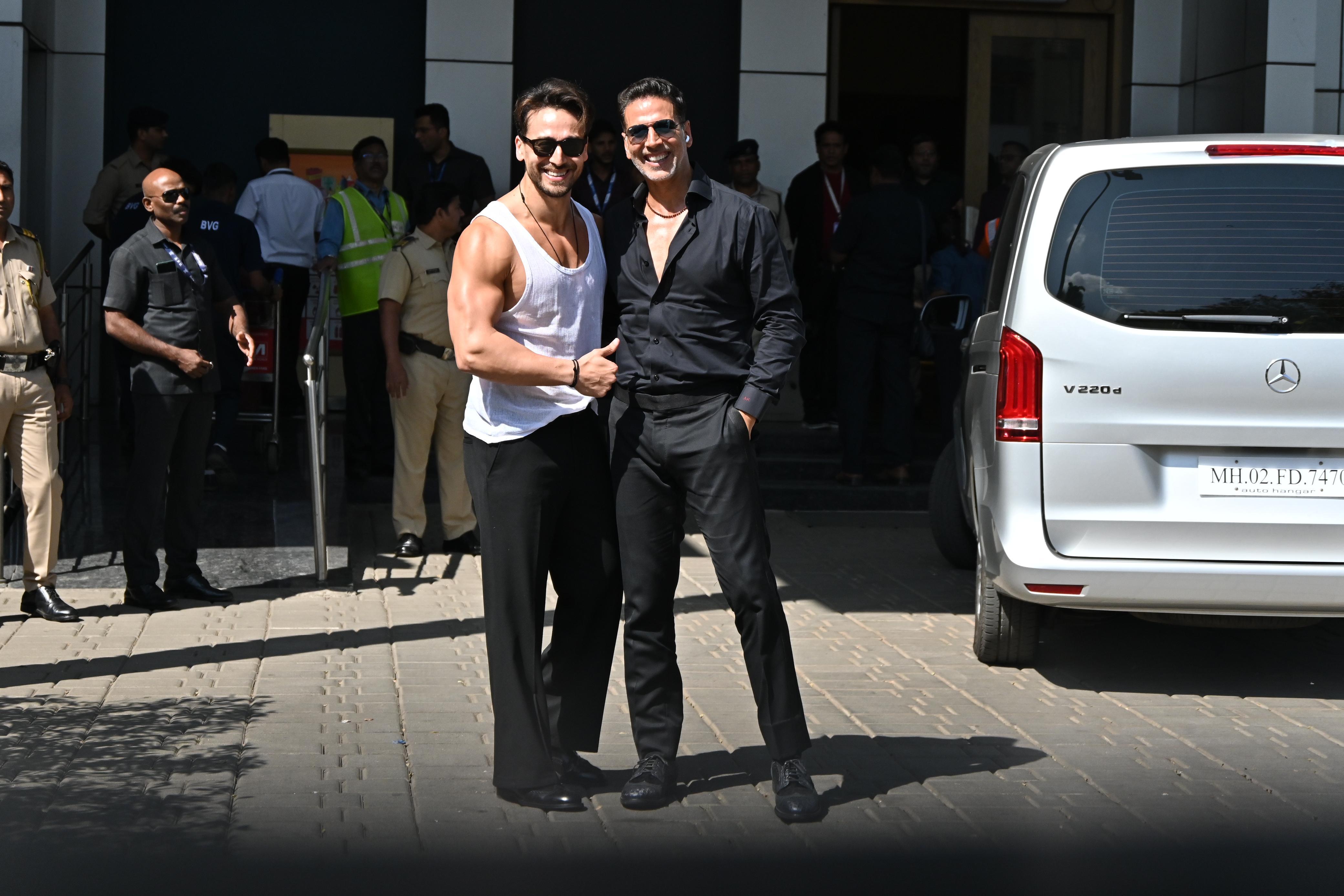Tiger Shroff and Akshay Kumar were clicked at the airport as they jetted off to Goa