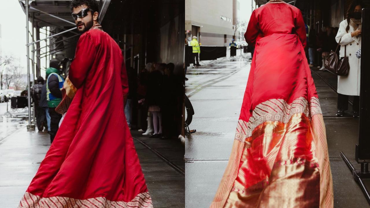 Sahil Salathia makes fashion statement at NYFW, turns mother’s saree in cape