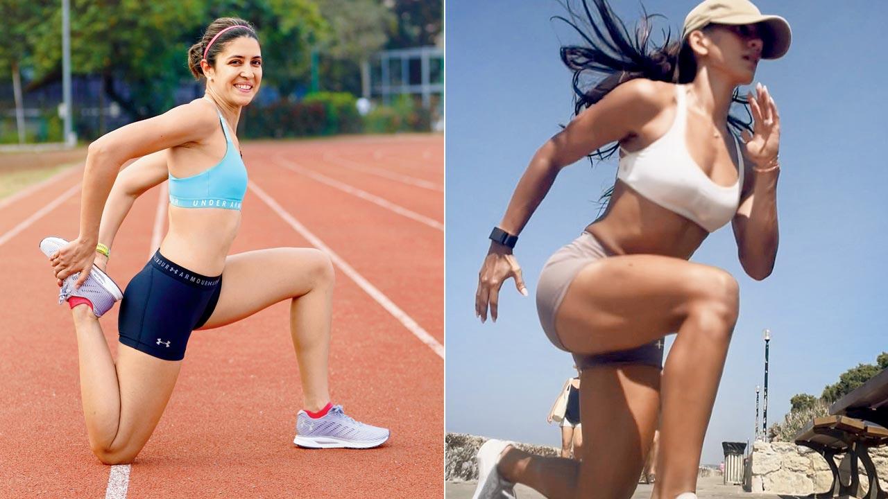 Ayesha Billimoria, a track-and-field athlete, says acupuncture, physiotherapy, and massages are her form of exercise recovery; (right) Fitness coach and Pilates instructor Pareesha Ruia uses a fitness band to track her sleep patterns and levels of recovery 