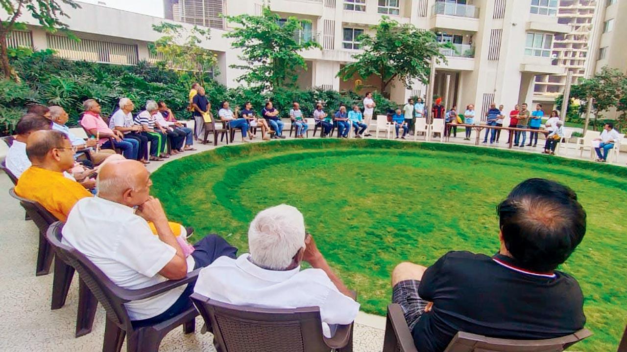 The residents of Ashford Royale at the meeting in the society premises on Sunday