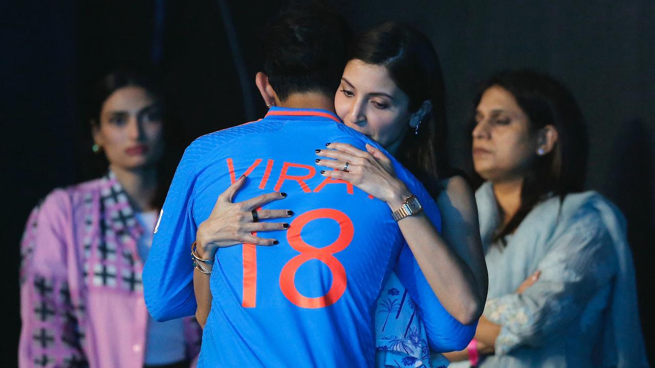 Anushka seen hugging her husband and Indian cricketer Virat Kohli after India lost the 2023 ICC Men's Cricket World Cup one-day international (ODI) final match against Australia at the Narendra Modi Stadium in Ahmedabad on November 19, 2023
