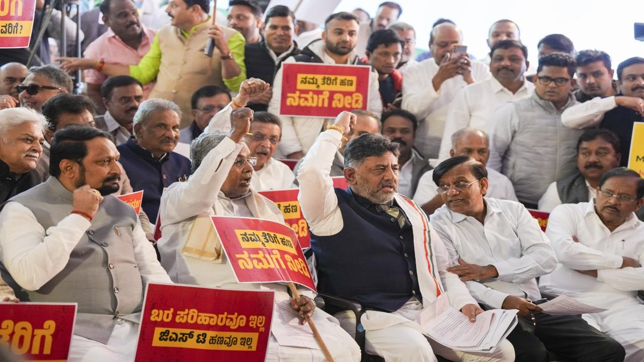 Deputy Chief Minister D K Shivakumar, several MPs, ministers and MLAs from the state took part in the protest