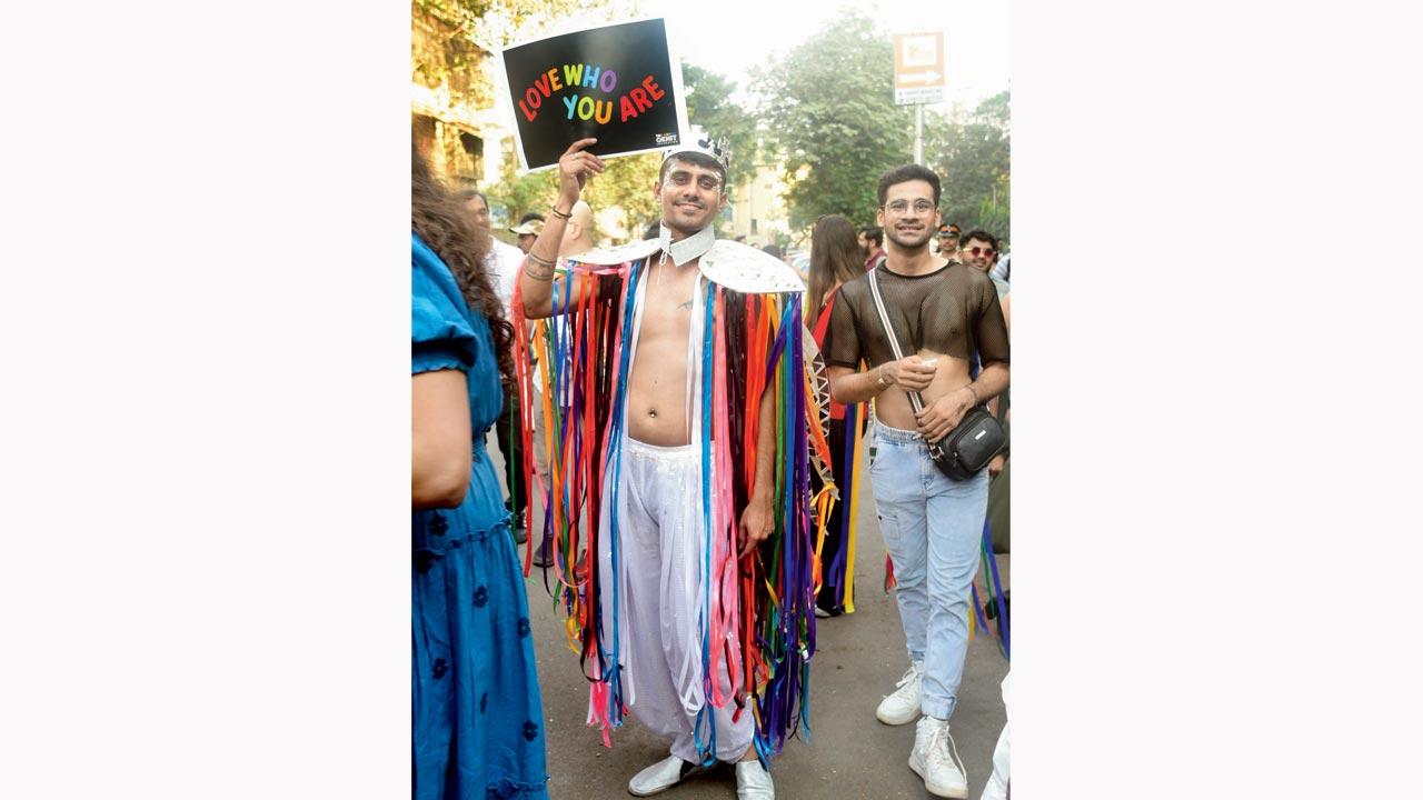Participants at the Mumbai Queer Pride on Saturday. Pic/Atul Kamble