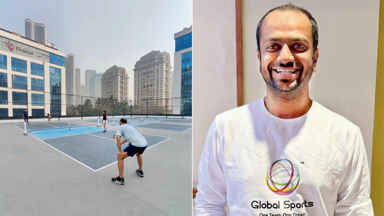 The newly-opened rooftop courts are equipped with mats that provide optimal bounce and helps players control the ball efficiently; (right) Divyesh Jain