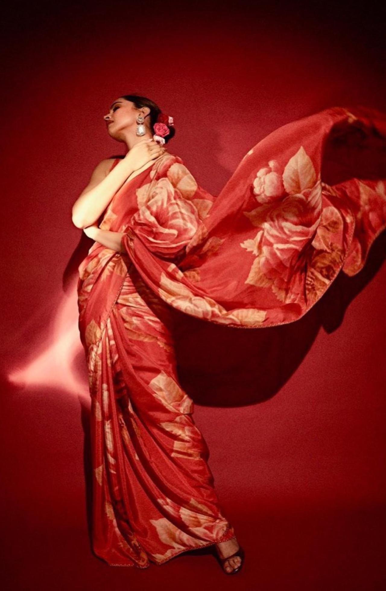 Deepika paints the town red in this stunning red-printed saree