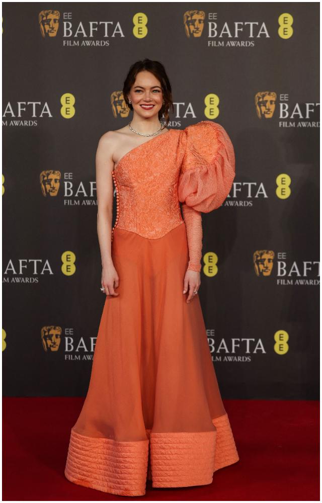 Emma Stone was the epitome of glamour as she graced the red carpet for the 2024 BAFTAs awards at the Royal Festival Hall on Sunday night