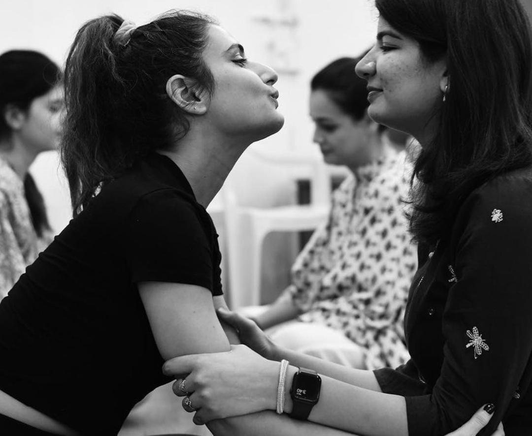 This black-and-white candid of Fatima Sana Shaikh is oh-so-adorable. The love for her work and co-workers is so evident