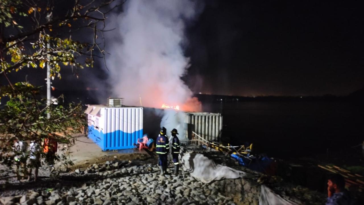 IN PHOTOS: Fire breaks out at container in Thane; man saved, six goats killed