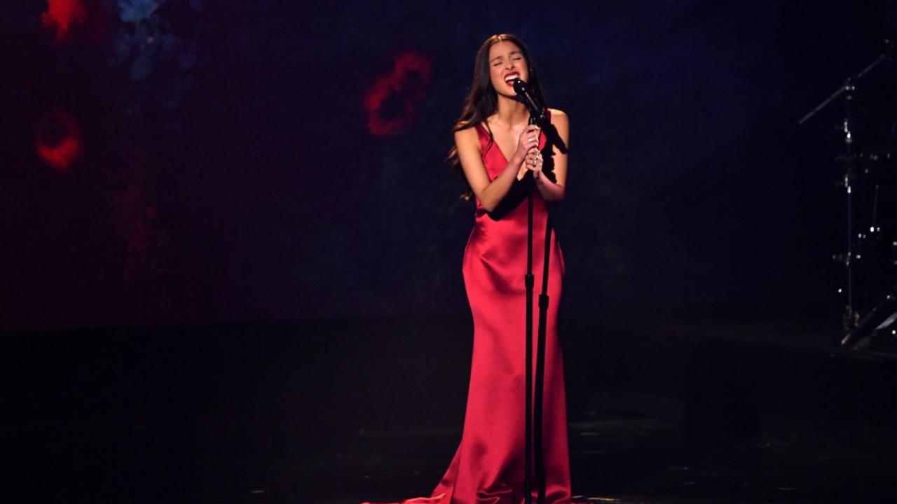 US singer Olivia Rodrigo performs on stage during the 66th Annual Grammy Awards