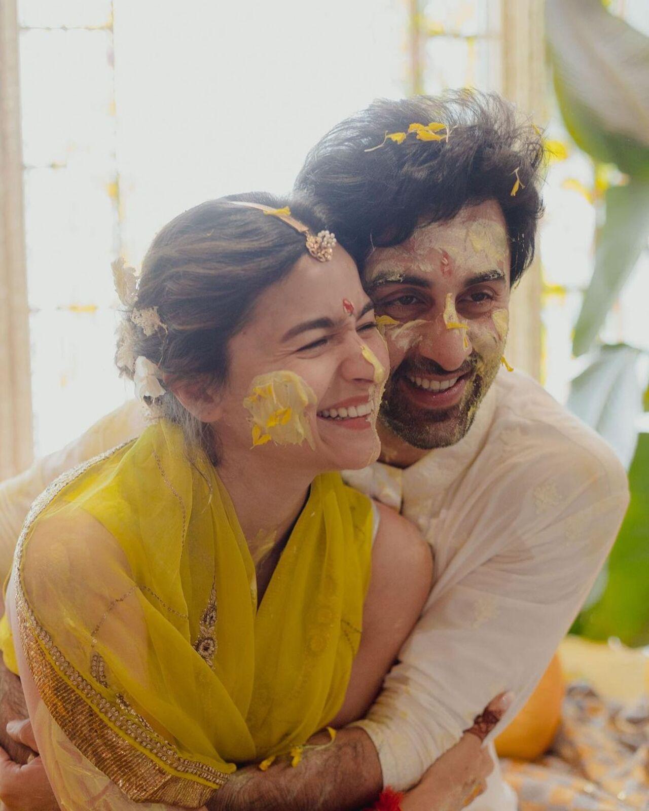 Ranbir Kapoor gives his wife Alia Bhatt a tight hug during their wedding festivities