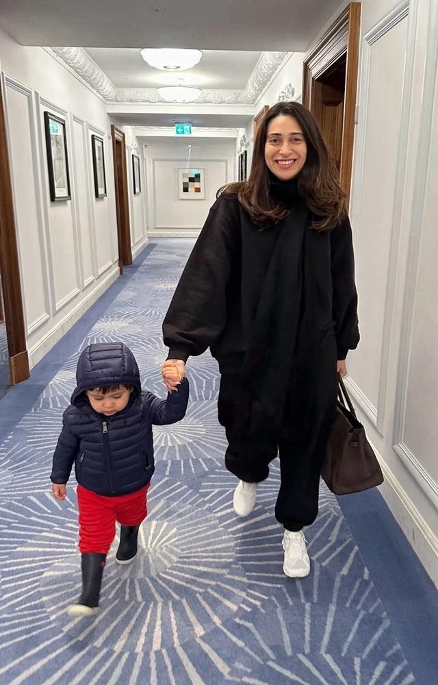 Aunty Karisma Kapoor posted a cute picture with Jeh as they head out to celebrate his special day all dressed up in winter gear