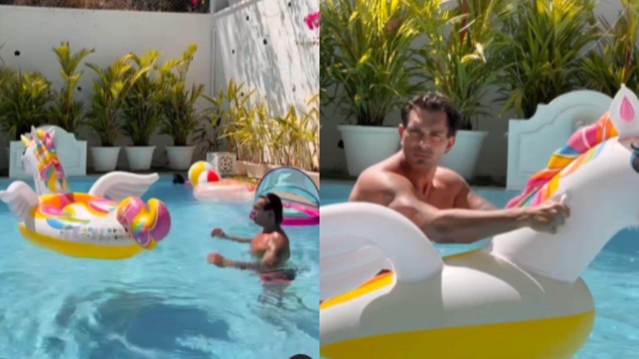Bipasha Basu shares video of her 'monkey prince' struggling in the pool
